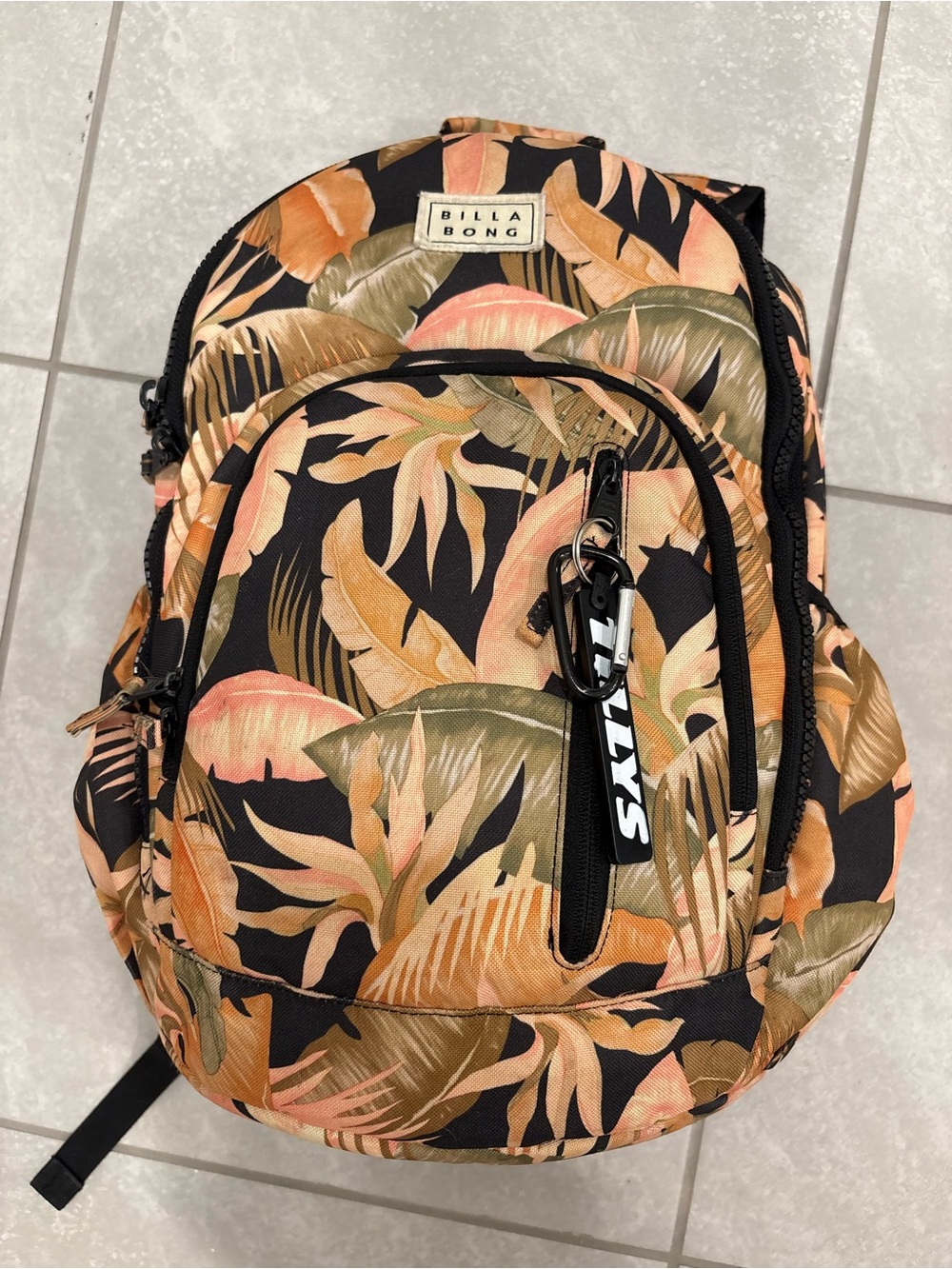 Billabong Men's Tropical Leaf Backpack - Black & Peach Rare Flower print
